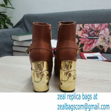 Dolce  &  Gabbana Heel 10.5cm Leather Ankle Boots Caramel with DG Karol Heel and Buckle 2021